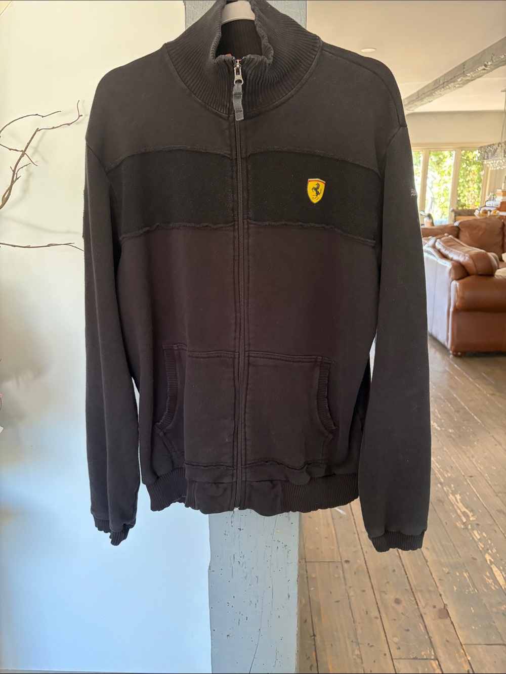 Ferrari Black Full-Zip Men's Jacket with Shield Patch